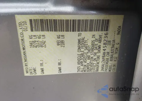 2010 Nissan Altima 2.5 S from USA, damaged, VIN 1N4AL2AP8AN458236